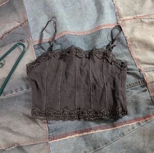 Women's Black Lace Trim Crop Top